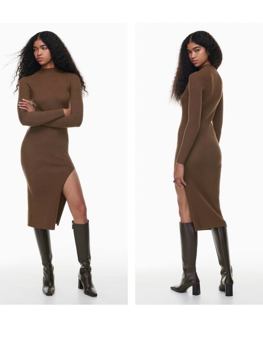 Aritzia Alchemy long sleeve mock neck sweater dress in Brown, size Small